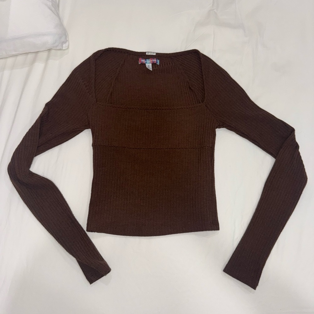 Urban Outfitters Chocolate Ribbed Knit Top